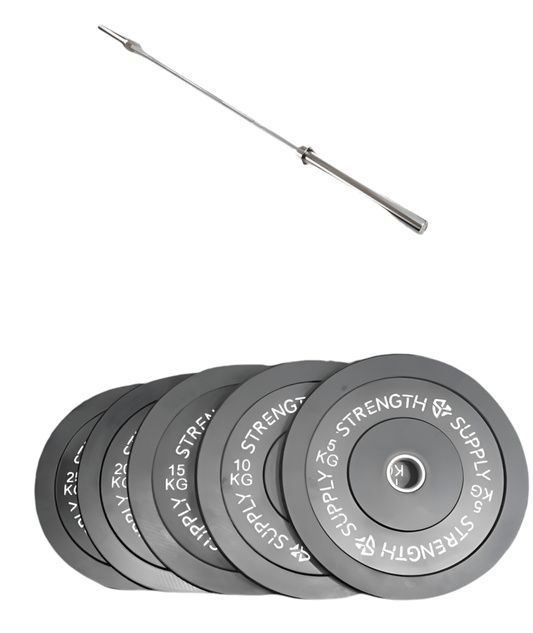 100kg Bumper Plate & Barbell Set - Strength Supply