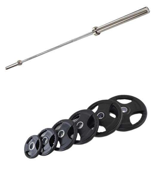 100kg Olympic Tri - Grip Plates & 20kg Barbell Set - Strength Supply