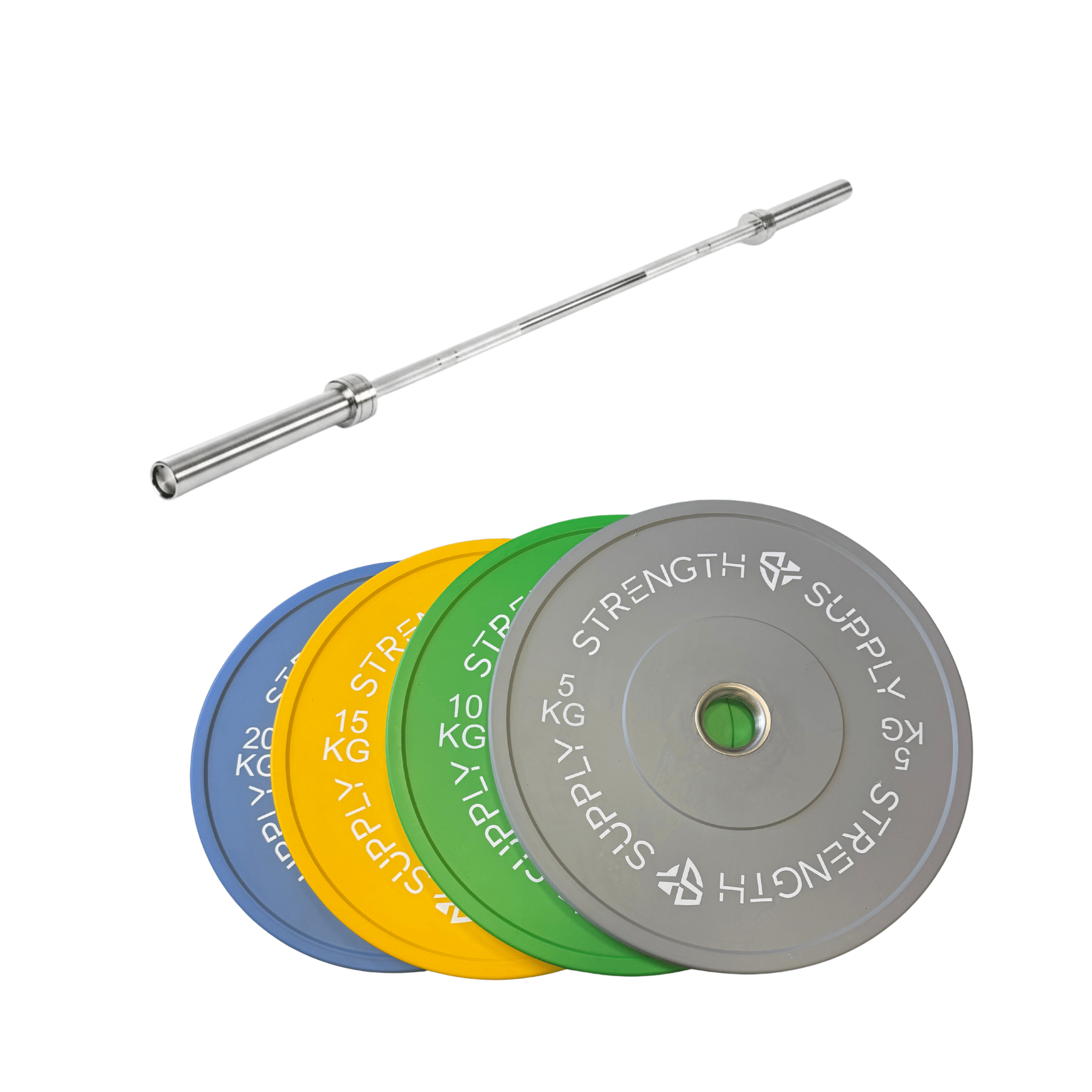 100kg Coloured Bumper Plate Set + 20kg 7ft Olympic Barbell
